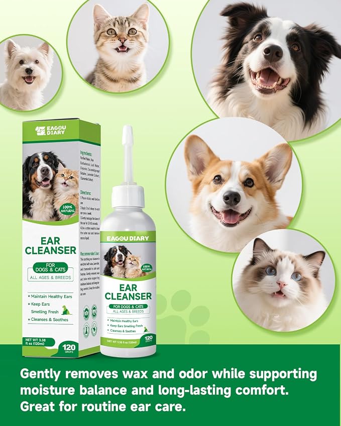 Eagou Diary Dog Ear Cleaner Solution with Aloe, Lavender, Chamomile