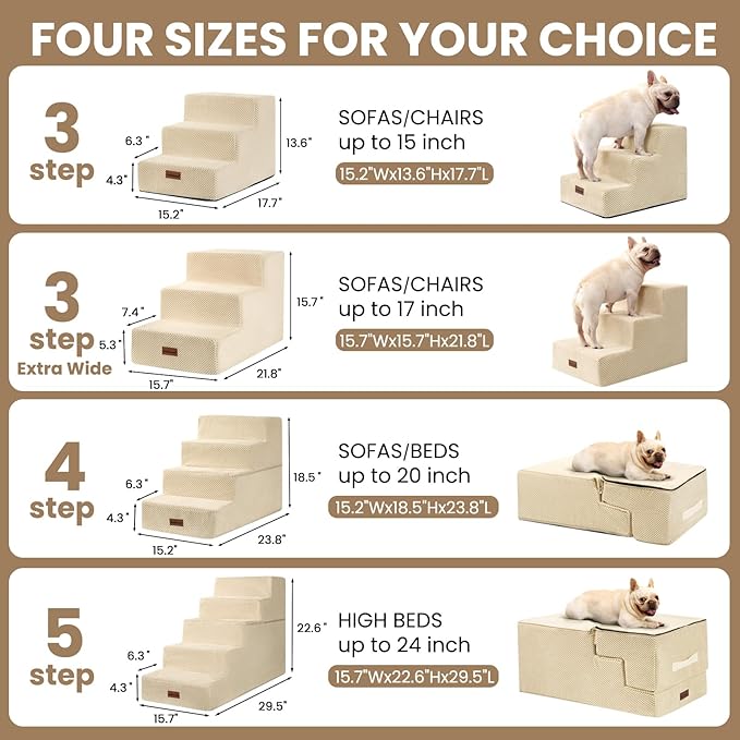 Aodisman Dog Stairs for High Bed 22.6" H,5-Step Dog Steps for Small Dogs and Cats,Indoor Non-Slip Balanced Pet Stairs are Suitable for Puppy,Older Cat,Beige