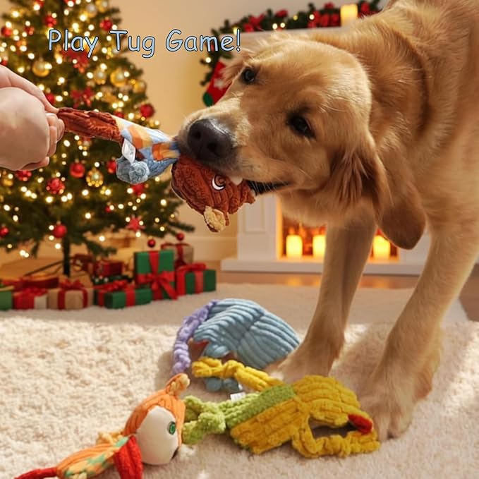 Nocciola 5PC No Stuffing Puppy Toys - Dog Toys Plushies Whimsical Variety Colors Animal Plush Toy with Squeaky Crinkle Sound to Keep Them Busy for Small Medium Dogs