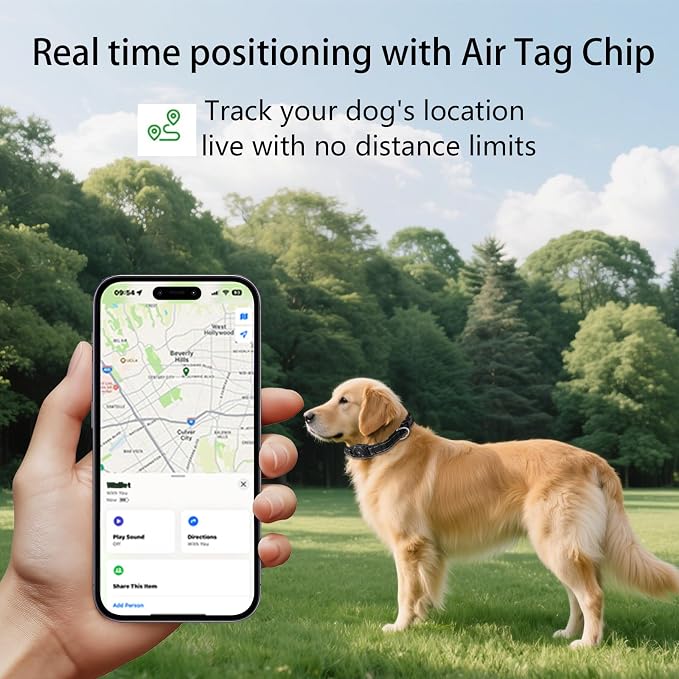 Air Tags Dog Collar, Waterproof Pet Collar with Air-Tag Chip for Apple Find My (iOS only) (Black, L)