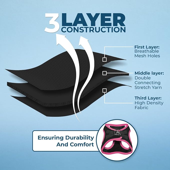 Voyager Step-in Air Dog Vest Harness - Black/Pink Trim, Small | 14.5-16" in Chest, Reflective Bands, All Weather Breathable Air Mesh, Cats Compatible, Lightweight, Fast Drying