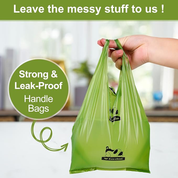 ECO-CLEAN Poop Bags, 500 Count Dog Waste Bags with Handle, Unscented, Leak-Proof, Earth-Friendly (Not on Rolls)