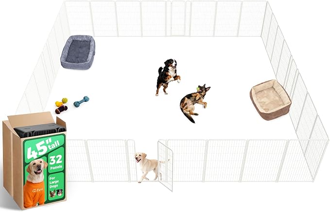 FXW Homeplus Unleashed Indoor Dog Playpen - Stress-Free and Safe Play, Heavy Duty 45 Inch 32 Panels Dog Pen for Large Dogs, White│Patented