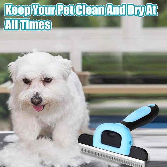 Bestac Pet Deshedding Brush, 5.3 Inch, Stainless Steel, Blue