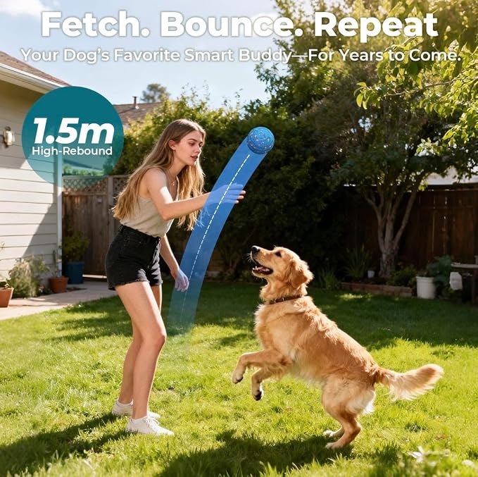 Interactive Dog Ball, Auto Rolling Smart Dog Toy for Aggressive Chewers, Bouncy Throwable Dog Enrichment Toy with 3 Rolling Modes, Type-C Rechargeable, IP54 Washable for Small Medium Large Dogs