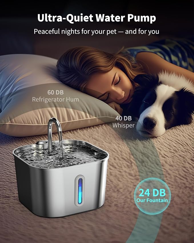 Cat Water Fountain Stainless Steel with 4 Filters & 4 Sponges, 74oz/2.2L Cat Fountain with Quiet Pump, Automatic Pet Water Dispenser, Ideal for Multi-pet Homes, Fresh & Clean Water for Cats and Dogs