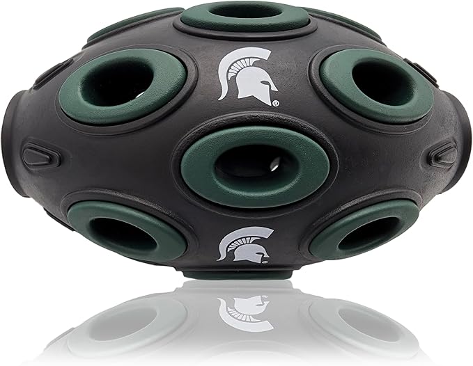 NCAA Michigan State Spartans Football Treat Dispensing Toy for Dogs and Cats, Rubber Ball Dog Toy, Interactive Fun Dog Treat Toy, Natural Rubber Dog Feeding Toy