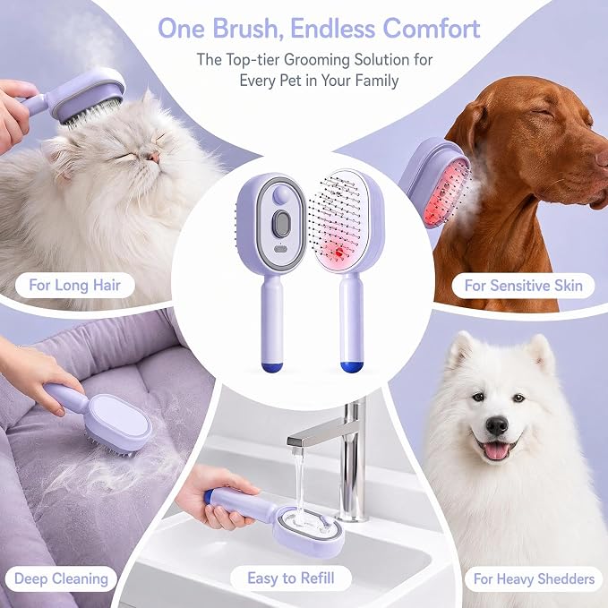 2026 New 3 in 1 Steam Pet Grooming Brush, 3 in, Red