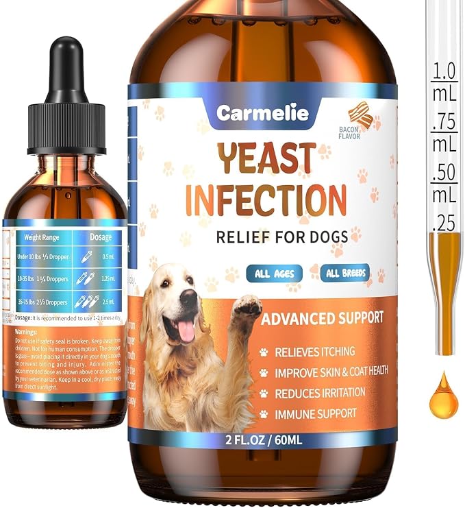 Natural Yeast Relief Drop for Dogs 60ml Bacon, Itch Allergy Ear Paw Support
