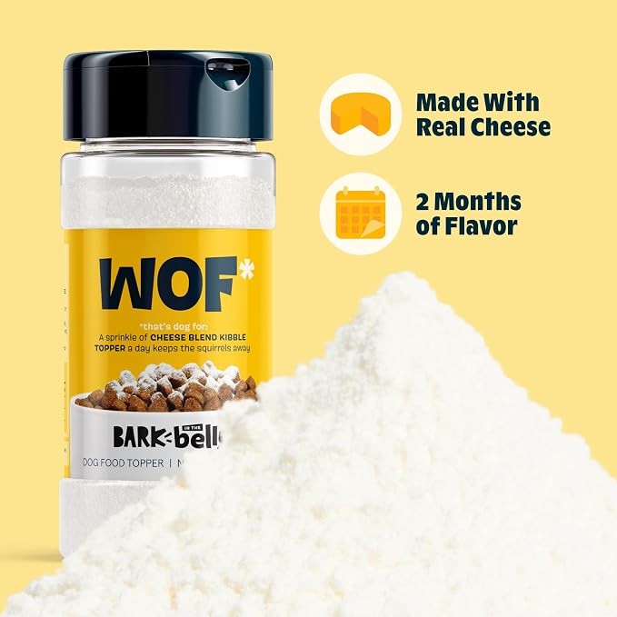 Bark in The Belly Cheese Dog Food Topper – Limited Ingredient Four Cheese Blend with Cheddar, Monterey Jack, Parmesan & Romano – Shake & Sprinkle Meal Mixer for Dogs of All Breeds and Life Stages