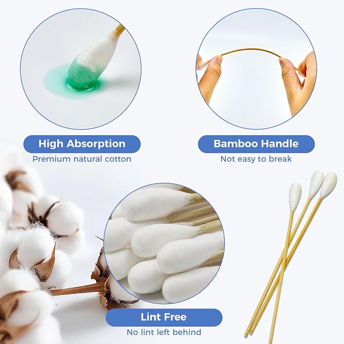 GOLD HONEY 6 Inch Large Cotton Swabs, 100pcs, Bamboo Handle