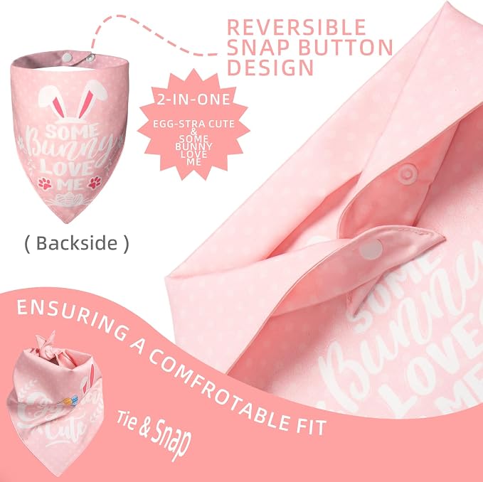 Easter 2-in-1 Dog Bandana with Egg-Stra Cute & Some Bunny Love Me Lovely Saying, Medium, Small, Pink