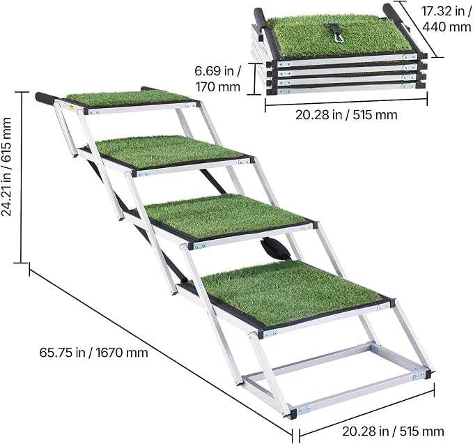 VEVOR Dog Stairs for Car, 4 Steps Extra Wide Foldable Dog Ramp for Large Dogs with Non-Slip Surface, Portable Lightweight Pet Stairs Ladder for Car, SUV, Truck, High Bed, Sofa, Support up to 200 lbs