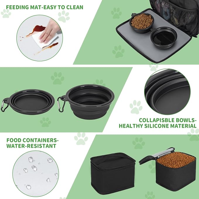 TORIBIO Dog Travel Bag,Large Pet Travel Bag for Supplies with 2 Food Container and Collapsible Bowls,Dog Travel Supplies Organizer Kit for Weekend,Road Trips,Camping