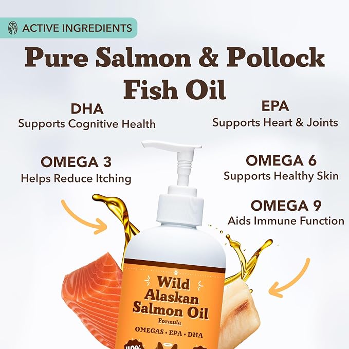 Natural Dog Company Wild Alaskan Fish Oil for Dogs – Salmon & Pollock Omega 3 Dog Oil Blend with EPA DHA for Skin Coat Health, Itchy Relief, Joint Heart Immune Support, Liquid Food Topper, 32 oz