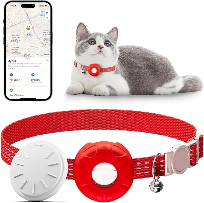 Cat Tracker,Mini GPS Tracker for Cats,No Monthly Fee Smart Pet Activity Tracker,Compatible with Apple Find My(iOS Only),Anti-Lost Finder Tag for Vehicles,Pets,Kids,Items(Red)