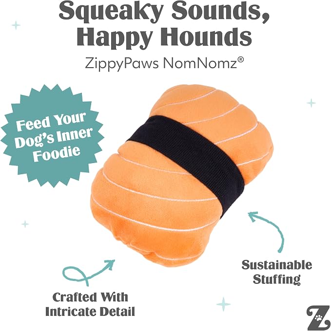 ZippyPaws NomNomz Dog Squeaky Toys to Keep Them Busy, Pet Products - Sushi | Funny Food Plush for Small & Medium Dogs, Cute Stuffed Puppy Toy, Gift for Dogs of All Breeds, Soft and Cuddly