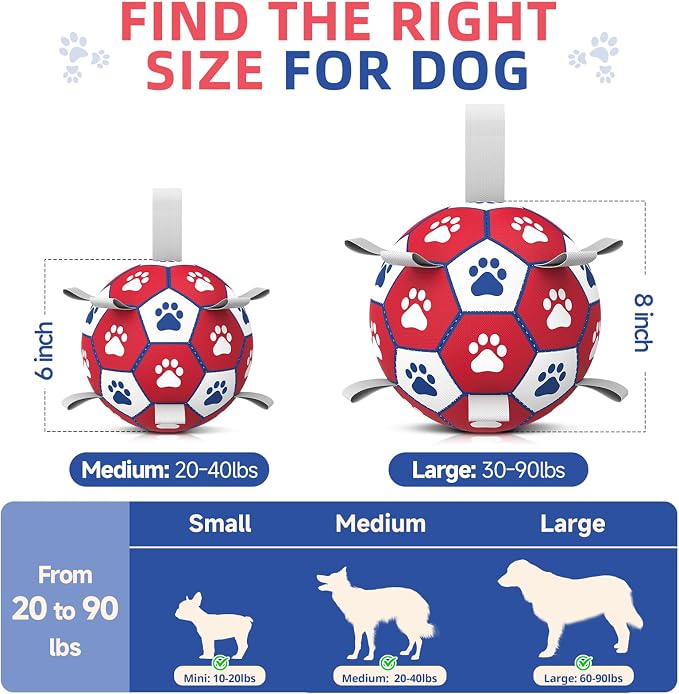 Diman Dog Balls with Straps, 7 Inch Dog Soccer Ball, Herding Ball for Dogs | Durable Dog Toy Balls for 30-90 Lbs Dogs, Herding Ball for Outdoor Fun, Pet Birthday Gifts, Dog Balls for Medium Large