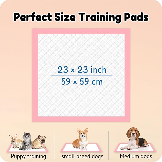 MoMoCo Pink Puppy Pads 23" x 23", 6-Layer Super Absorbent Dog Pee Pads, Leak-Proof Training Pads for Hardwood Floors & Apartments, Flash-Dry Disposable Potty Pads for Puppies & Senior Dogs, 100 Count