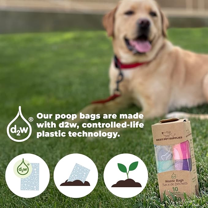 Best Pet Supplies Dog Poop Bags (360 Bags) for Waste Refuse Cleanup, Doggy Roll Replacements for Outdoor Puppy Walking and Travel, Leak Proof and Tear Resistant, Thick Plastic - Blue Strips