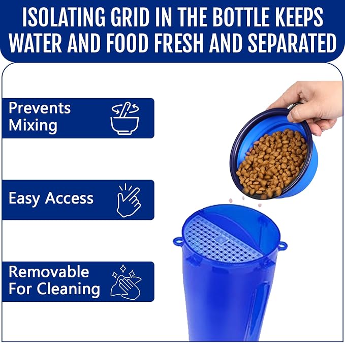 2-in-1 Dog Travel Water Bottle with Collapsible Bowl, Blue