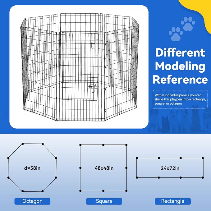 Pet Playpens for Dogs, Foldable Metal Wire Pet Fence Barrier, 8 Panels 48(H) Inches High with Door Exercise Pet Dog Pen, Indoor Outdoor Dog Gate for Large, Medium and Small Pets