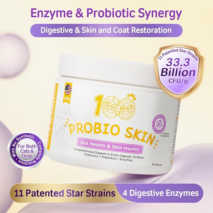 Skin Probiotics for Dogs and Cats, 11 Strains and 4 Enzymes