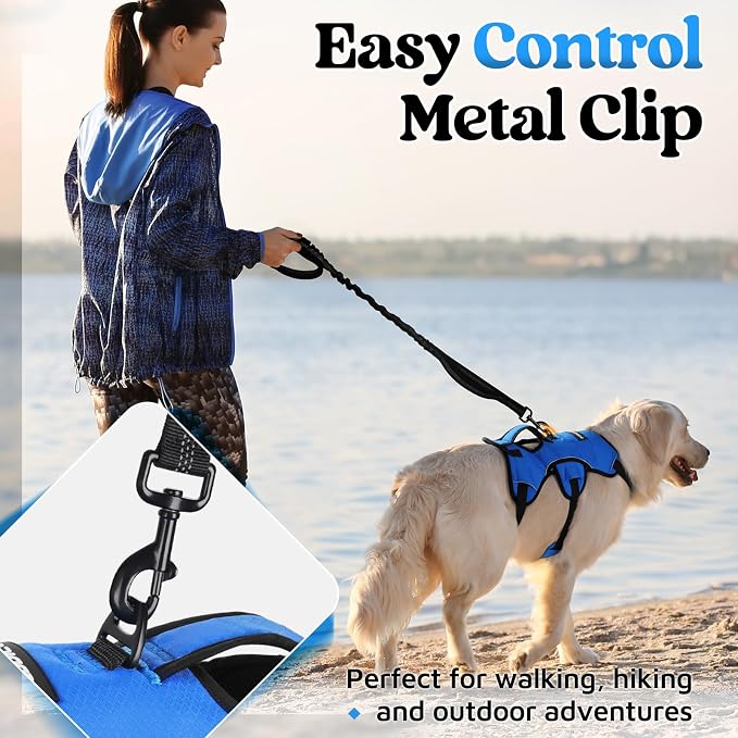 rabbitgoo Escape Proof Dog Harness for X-Large, No Pull with Lift Handle | No Escape, Full Soft Padded, Reflective Adjustable Vest, Leash Clip for Walking Hiking Training, Blue, X-Large