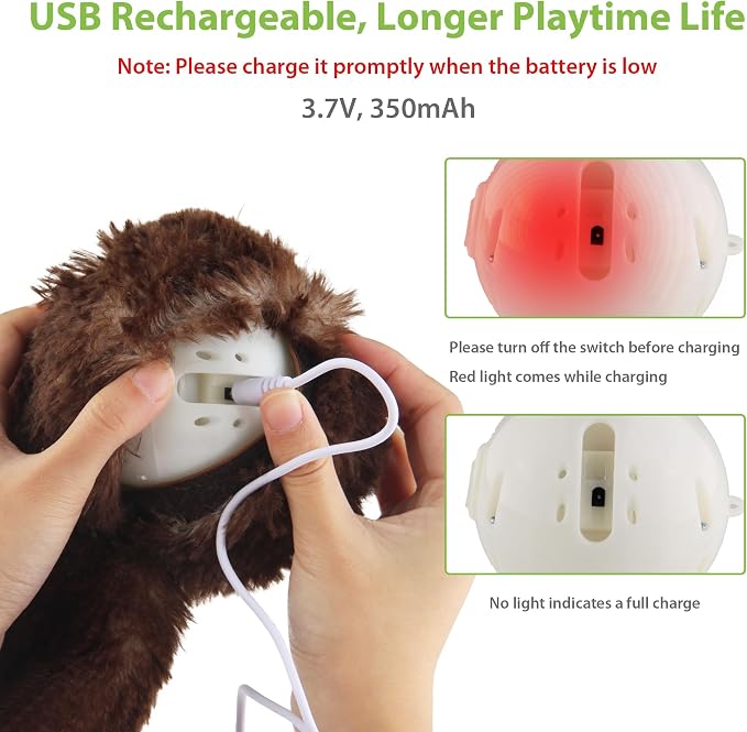PETGEEK Vibrating Squeaky Dog Ball, USB Rechargeable 350mAh Toy, Brown | Motion-Activated Vibrating Dog Ball, Built-In Recording & Music, Crinkle Plush Cover, Squeaky Interactive Toy for All Dogs