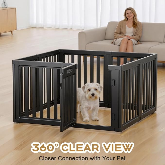 Dog Playpen, Clear Dog Pen, Dog Pen Indoor, Easy to Install and Remove Dog Play Pen, Puppy Playpen Suitable for Dogs, Cats,Dog Playpen Indoor (Black, 30.3 inch Height, 8 Panels)