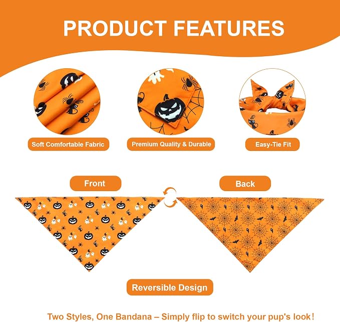 Halloween Dog Bandana for Small Dogs, Small, Orange