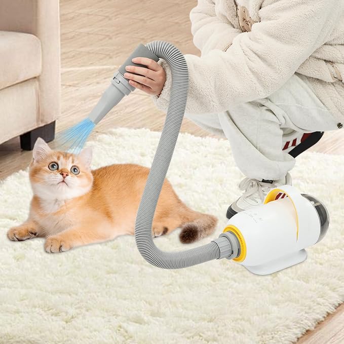 Pet Hair Dryer 1600W Dog Blower 7 Speed Settings 48L/s Air Volume Grooming | Thermal protection sheath for safe direct contact – stable silicone base with high-grip pads prevents sliding