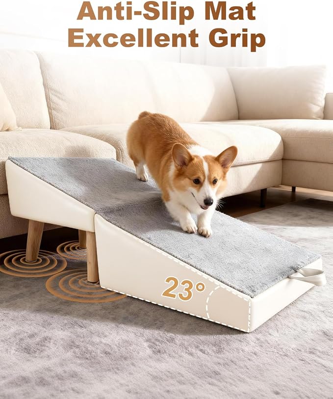 Dog Ramp for Couch Sofa and Low Bed, 15.7" W Foldable 2-in-1 Pet Steps & Ottoman, Non-Slip Wooden Pet Stairs for Small Senior Injured Dogs & Cats