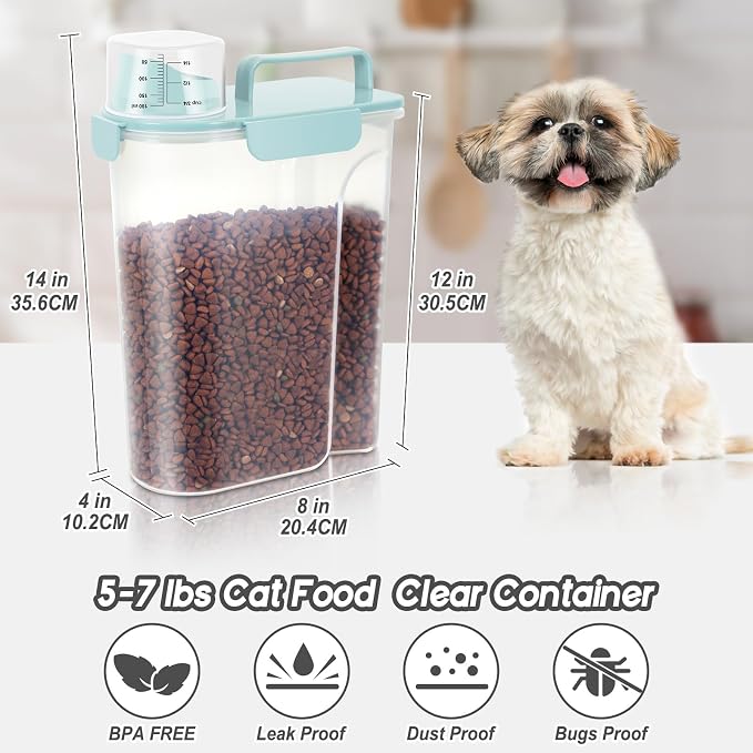 LEAWALK 5Lbs Airtight Cat Dog Food Storage Container with Upgraded Large Nozzle BPA-Free, 3-Pack, 5Lbs, White+Gray+Blue