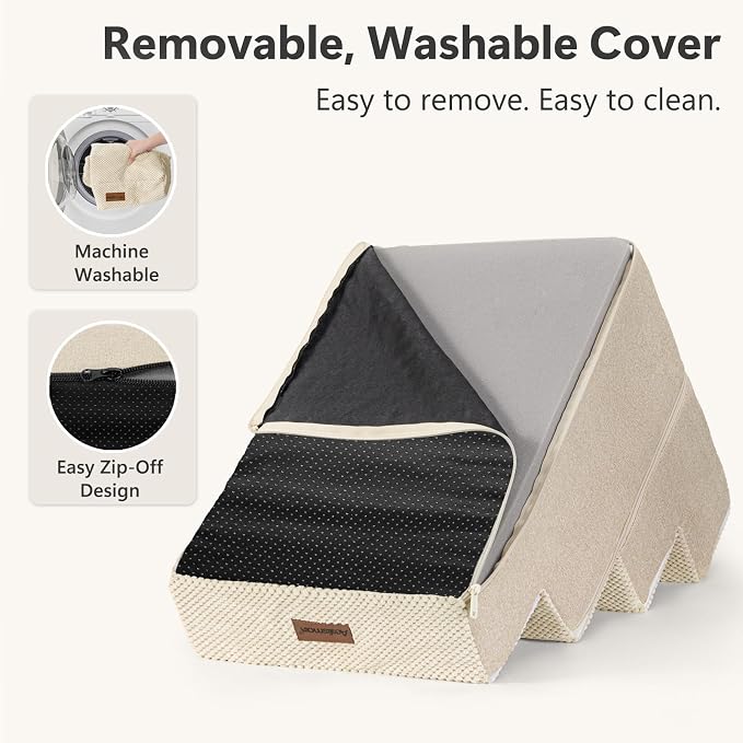 Aodisman Dog Steps for Bed and Couch, 4-Step Pet Stairs for Small Dogs, Indoor Non-Slip Dog Stairs for Old Cats, Puppy, Small Medium Dogs,18.5" H,Beige