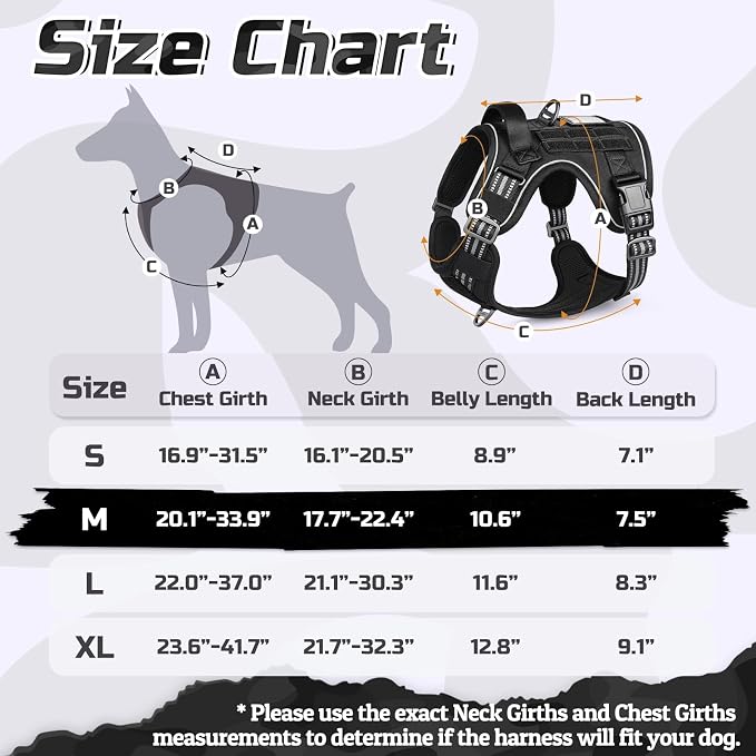 rabbitgoo Tactical Dog Harness for Medium, No Pull Military Service Vest | Molle & Handle, Heavy Duty, Adjustable, Reflective Straps, Easy Control for Training Walking, Black, Medium