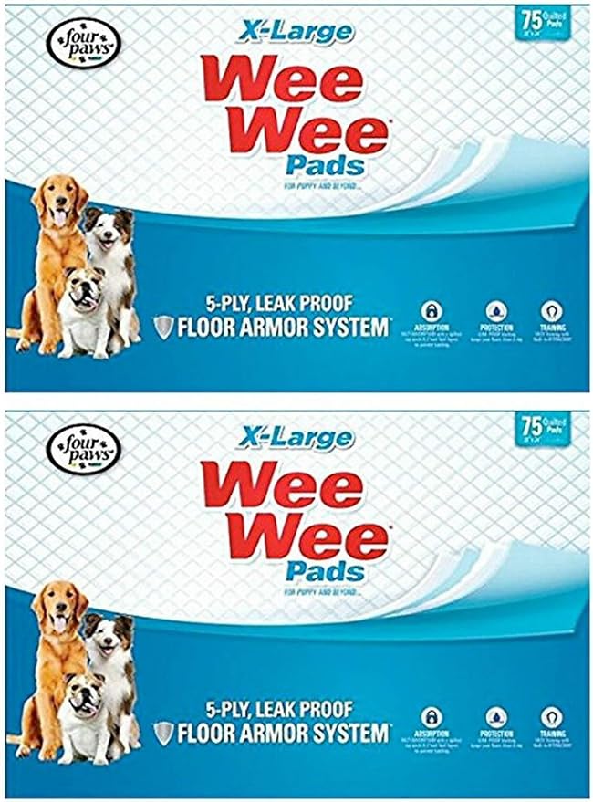 Four Paws Wee-Wee Pads for Dogs, X-Large 28x34 Inch, 75 Count, 2 Pack