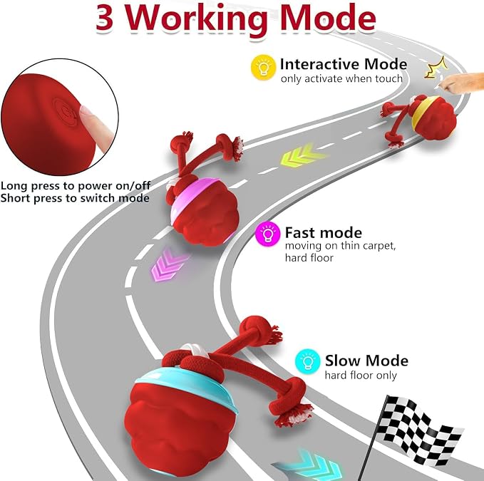 Interactive Dog Toys Ball - Fun Moving Dog Toys to Keep Them Busy | Smart Jumping Ball for Dogs with Three Modes, Rechargeable Automatic, Knot Design, Bite-Resistant and Teeth-Cleaning (Red)