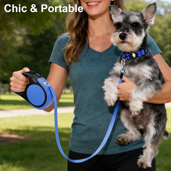 Taglory Retractable Dog Leash, One-Handed Brake, 16ft, Up to 44 lbs, Blue | More Freedom While Staying in Control, Smooth Retraction, Tangle-Free Design, Easy-Grip Handle, Daily Neighborhood Walks
