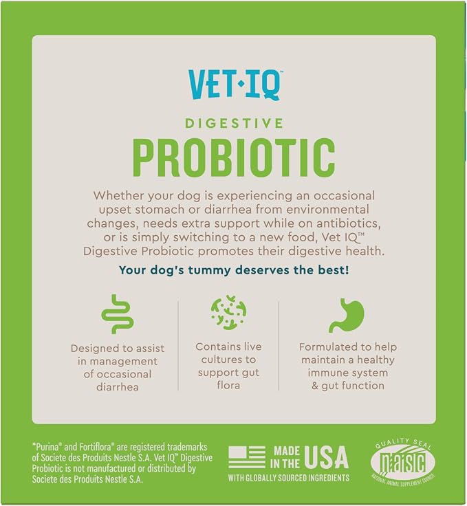 VetIQ Probiotic Powder for Dogs, Treats Diarrhea, Digestive Issues, Food Sensitivity, Chicken Flavored, Single-Serve Packets, 30 Count