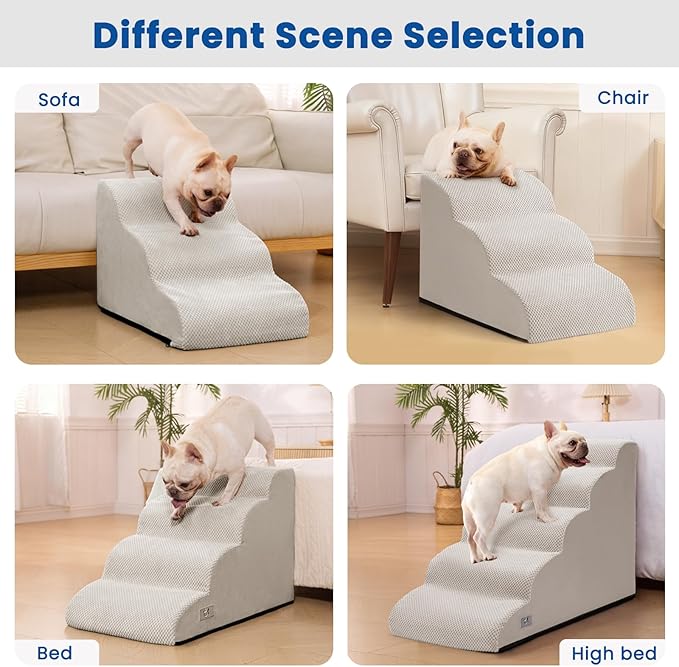 Airpanda 5 Step Dog Stairs for High Bed – Pet Steps for Small Dogs, Non-Slip Dog Ramp with Washable Cover, Pet Ladder for High Beds,Light Grey