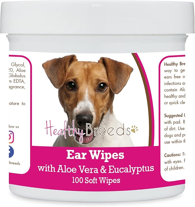 Healthy Breeds Jack Russell Terrier Ear Cleaning Wipes with Aloe & Eucalyptus for Dogs 100 Count