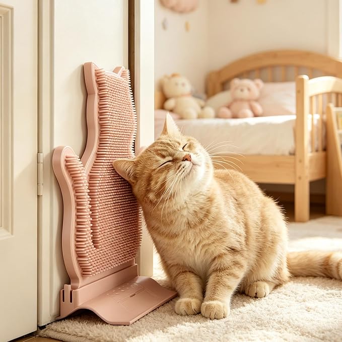 Cat Self Groomer - Corner Massage Brush, Loose Hair Remover, ABS | Bristle Scratching Rubbing Pad, Calming Grooming Instinct, Indoor Apartment Farmhouse Bedroom Balcony