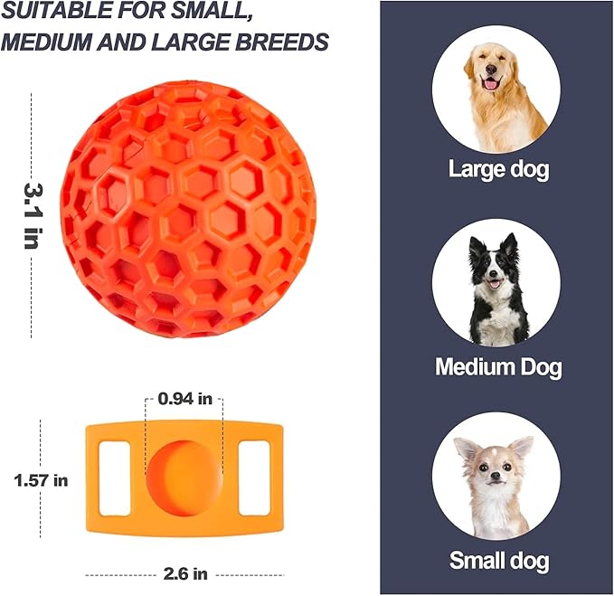 Squeaky Dog Balls, Indestructible Dog Toys for Aggressive Chewers Large/Medium Breed, Natural Rubber Interactive Chew Toys for Teeth Clean, Relieves Anxiety (Orange)