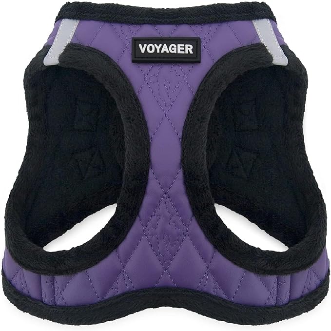 Voyager Step-in Plush Dog Vest Harness -Purple Faux Leather, X-Large | 20.5 - 23" in Chest, Soft Plush, Reflective Bands, Cold-Weather Harness, Cats Compatible. Step-In Style,