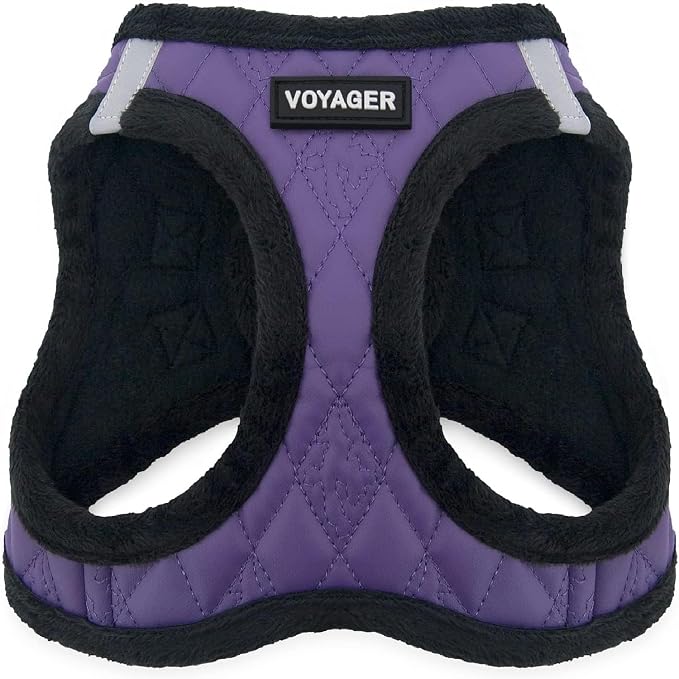 Voyager Step-in Plush Dog Vest Harness -Purple Faux Leather, X-Small | 13 - 14.5" in Chest, Soft Plush, Reflective Bands, Cold-Weather Harness, Cats Compatible. Step-In Style,