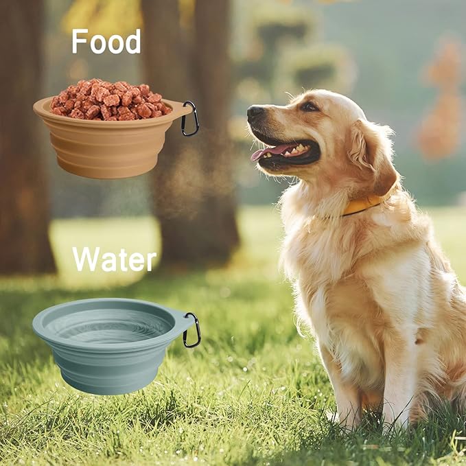 PetBonus Collapsible Dog Bowls, 2 Pack, Turquoise, Tan