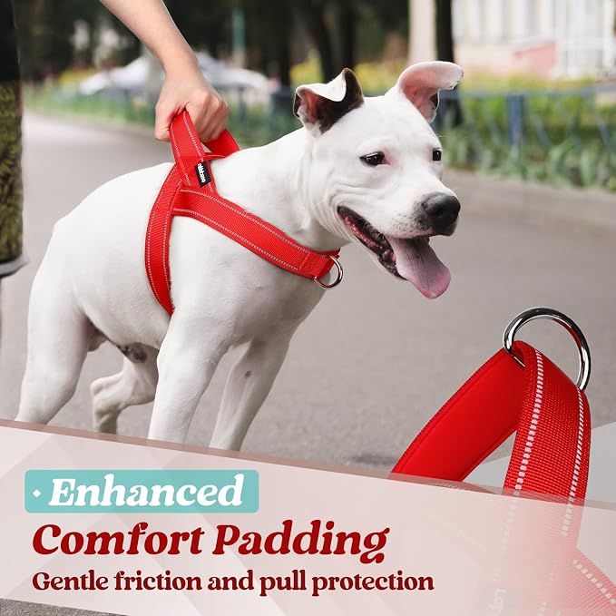 rabbitgoo Dog Harness No Pull, Quick Fit for Large Dogs with Soft Padded Handle, Chest Adjustable Reflective Pet Vest, No Choke Escape Proof for Walking Training, Red L