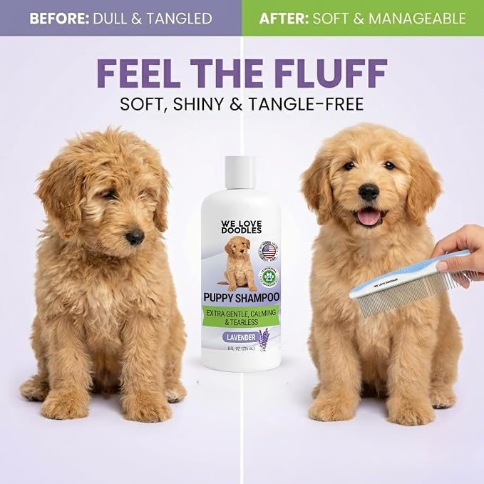 Puppy Shampoo & Conditioner, Tearless Hypoallergenic Wash, Lavender, 8 oz | Best Gentle Tear Free Puppy Shampoo 8+ Weeks Old, Sensitive Skin Golden Doodle Dog & Poodle Bath Soap, Natural, Made In USA