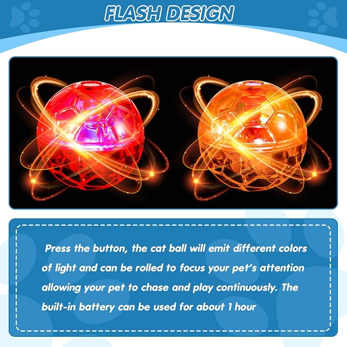 Frienda 4 Pcs Light up Cat Ball LED Motion Ghost Hunting Cat Ball, Classic | Interactive LED Toy for Cats, Glowing Exercise with Motion Activated, Ghost Hunting Pet Indoor Play, Mini Running Ball